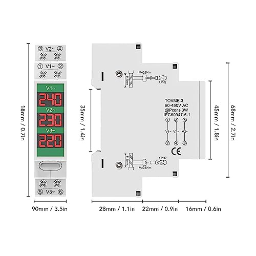 3 Fase AC Voltmeter 60-450V LCD Digitale spanningsmeter elektrische stroommeter DIN Spoormontage