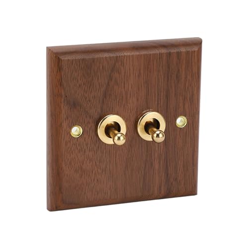 Dubbele Schakelschakelaar Rocker Switch Switch Wandplaat Retro Walnut Houten Wandmontage Panel met messing schroef 50Hz 250V voor binnen elektrische Socket decoratie 4