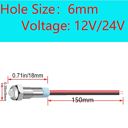 10st 12-24v 6mm 1/4 inch DC LED-indicator Metaal, Witte Led-paneel, Control 12v, voor Van, Boot en andere universele voertuigen