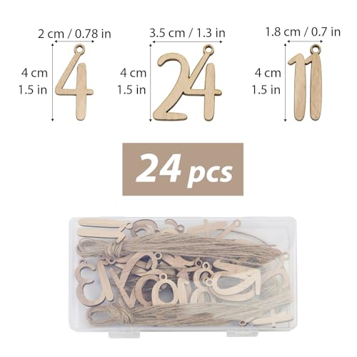 Houten kalender met 1-24 Digits Advent Calendar for Countdown Houten nummers voor kerstboom decoratie ambachten Cadeau Tags hangen ornamenten