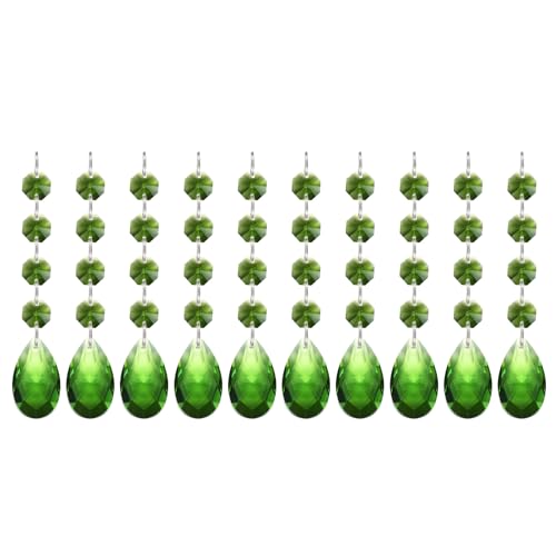 Teardrop Crystal Chandelier Hangers Kralen, 10st 125mm Lengte 38mm Kroonluchter Prims Onderdelen Ornamenten Opknoping Kralen voor DIY Kunst Ambachten Decoratie, Groen