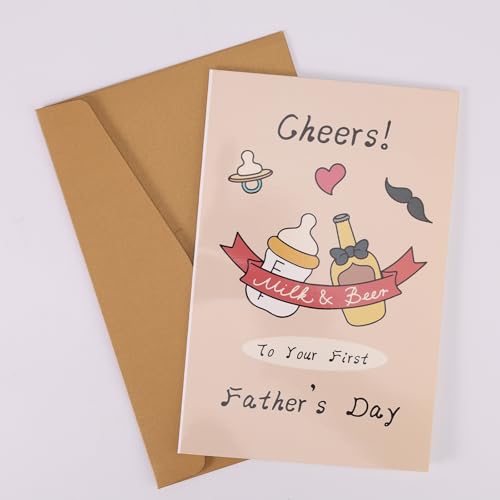 Eerste Vader's Dagkaart, Papieren Groetkaart voor Nieuwe Vader met Envelop Grappige Vaderdag Cadeaubonnen voor Zoon en Zoon in de Wet (Stijl 1) 4