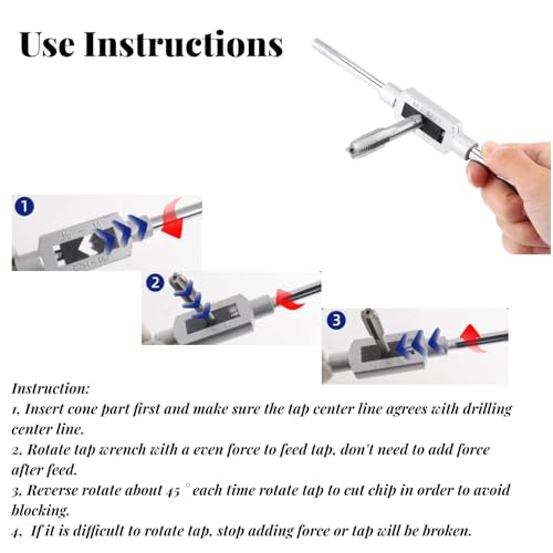 7 st. Jeu de Tarauds Métrique Robinet à Tarauds Réglable Filetage Métrique à la Main avec Clé à Robinet M3 M4 M5 M6 M8 M10 M12 4