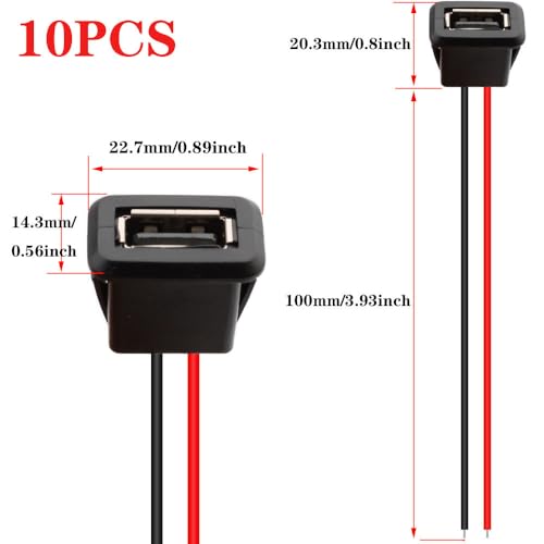 Verpakking van 10 USB-A socket 2-draads flush-mounted type A socket, USB-A socket voor paneelmontage 3A snellader type A socket met klik groef gesp