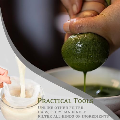 10 st Nut melkzakken, Fine Mesh kaasdoek voor Straining koord Filter zakken 20x30cm Muslin Lakens voor het koken Herbruikbare Nylon Mesh voor Amandelmelk, Yogurt, Juice, Koffie 3
