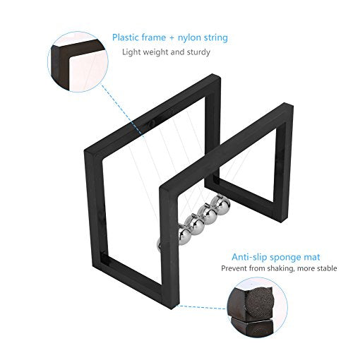 Pendulum Ball, Solid Metal, Fysica, Wetenschap, Pendulum en Classic Newton Shot Shot Ornament, Decoratief Ornament voor Home Office (zwart) 4