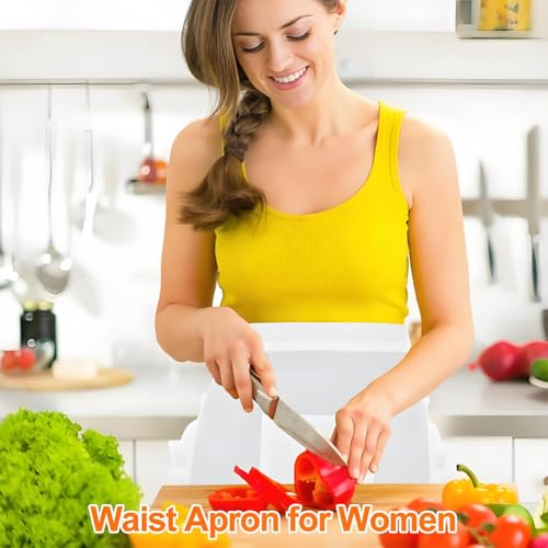 Broekschort met zakken - Leuke halve ahorn voor vrouwen, Floral Short Waist Serveerster Maid kostuum voor keuken, koken, Bistro, Restaurant, Coffee Shop - White, One Size, White