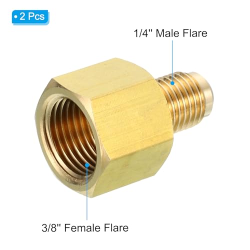 3/8 Inch Vrouwelijke Flare x 1/4 Inch Male Flare Connector, 2Scs SAE 45 Degree Flare Brass Adapter Flare Pipe Fitting voor Air Gas Line Cooling HVAC 3
