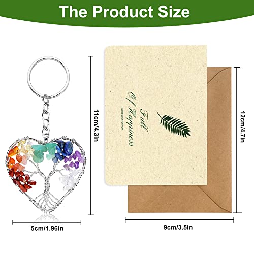 Sleutelhanger Boom Zadel leven, Mooie Ronde Hart 7 Healing Crystal Chakra Keychain Boom van het leven Keychain Lucky Charm Keychain Boom van het leven stenen met kaart, helder, paars, blauw, helder 4