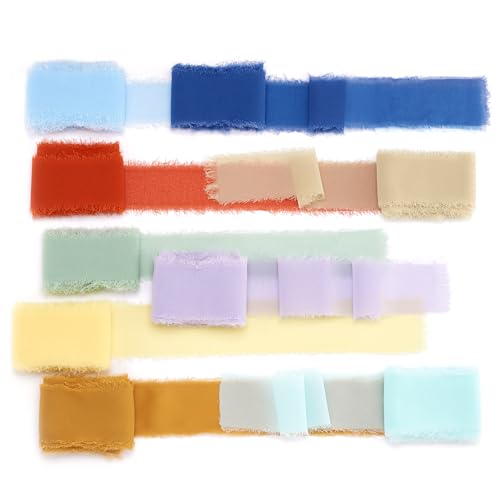 22,5m Fringe Raw Edges Polyester Ribbons 40mm Breed Blauw Bruin Groen Rood Chiffon Silk Libbons voor bruiloft Haar Picknick School Kerstuitnodigingen Boeketten Cadeauverpakking