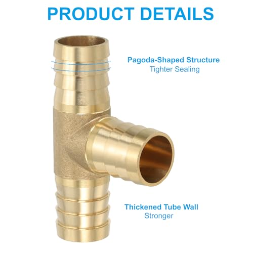 3/4" Messing Tee slang passen, 3 st 3 Manieren Intersectie T-vorm Barbed Wire Split voor lucht water brandstof gas vloeibaar, goud 4