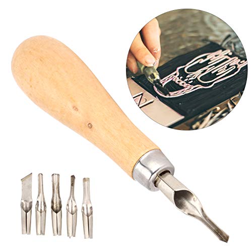 Linoleum Cutter 5-In-1 Linoleum snijgereedschap 5-Blade Set Geschikt voor Tapijt snijden en drukken Stempels DIY houtsnijwerk 3