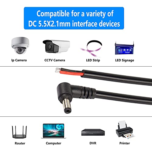 Set van 2 DC Extension Cable, 90 Degree DC 5.5mm x 2.1mm, Plug on Bare Wire, Open End, Voeding, Vervanging Reparatie Kabel, voor Monitors, LED Strip Light, CCTV Bewakingscamera 4