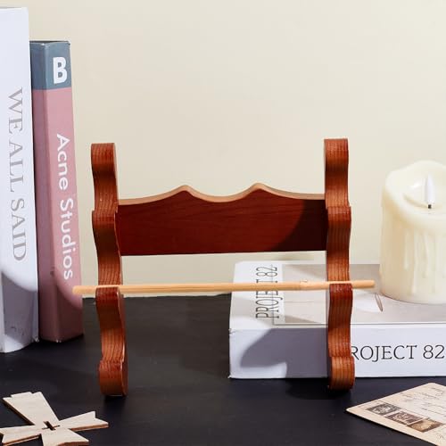Wandhouder voor toverstokken, 18 x 8 x 18 cm, houten wandsteunstandaard, 3-traps staafhouder voor toverstok, thuis, kantoor, display decoratie, Zadel Bruin 4