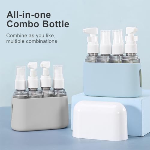 4-in-1 Transparante reisflesjes, navulbare reisflesjes, reisflesjesset voor toiletartikelen, 4 x spuitflesjes, 4 x pompflesjes, 2 x etiketten, 2 x doos 5