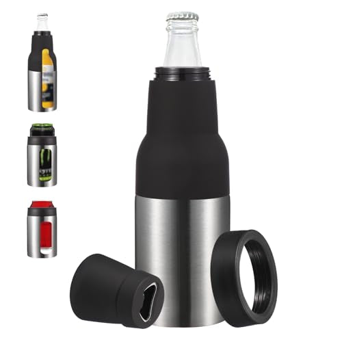 Slim Can Cooler, 12oz Skinny kan geïsoleerd bier Sleeve Drink houder met flesopener voor bier Soda koffie gewone blikken en flessen, zilver