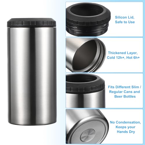 Slim Can Cooler, 16oz Skinny kan geïsoleerd bier sleeve Drinkhouder voor bier soda koffie gewone blikken en flessen, zilver 4