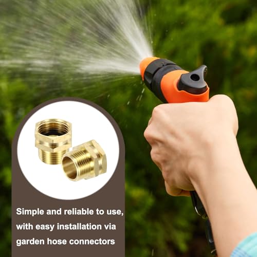 3/4" GHT Vrouw x 3/4" NPT Mannelijke Tuinslang Adapter, 2Pcs Messing Slang Connector Reparatie Past op Pijp passen Waterslang Outdoor, Goud 4