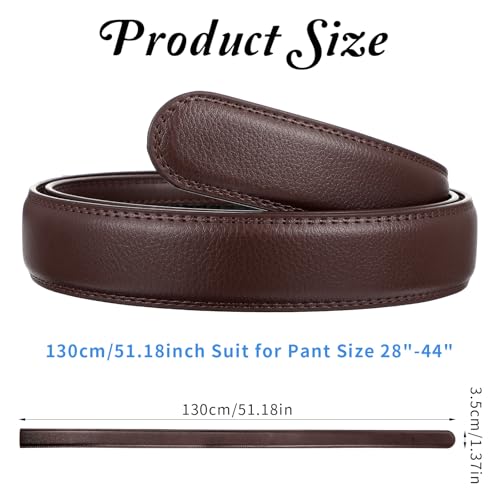 Automatic Belt Leather Belt Without Buckle 35mm Brede Belt Verstelbare Ratchet Belt voor mannen Kleding Jeans Bruin 130 x 3,5 x 0,6 cm, Bruin 4