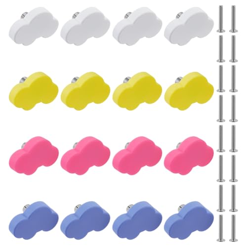 16 stuks 4 kleuren cartoon-vormige knoppen, wolkachtige handgrepen van synthetisch rubber, ladegrepen, deurklinkaccessoires met schrift voor kasten, laden, deuren, kledingkasten, commodes