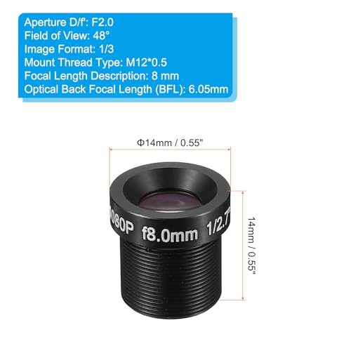 8mm CCTV Camera Lens, F2.0 FPV Beveiliging Camera Lens 2MP 1080P Super Clear Camera Lens 48°Angle Lens M12 Threaded Dia voor IP Camera Panoramisch