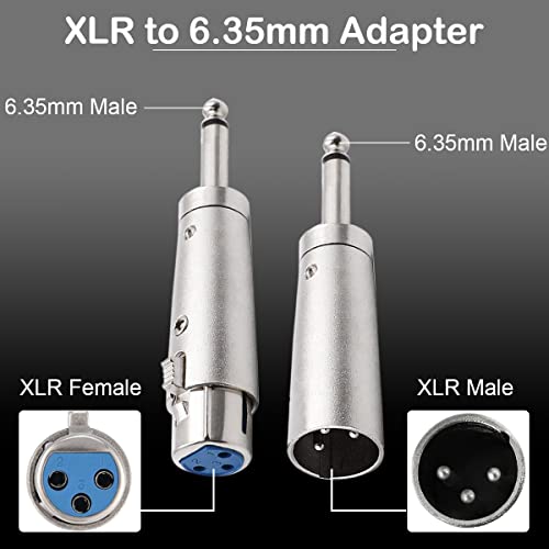 XLR 3 Pin Vrouw Man tot 1/4" 6.35mm Mannelijke Audio Mono Adapter TS Jack voor Microfoon Mixer, XLR Connector Plug Converter, Metalen Adapter, 6st