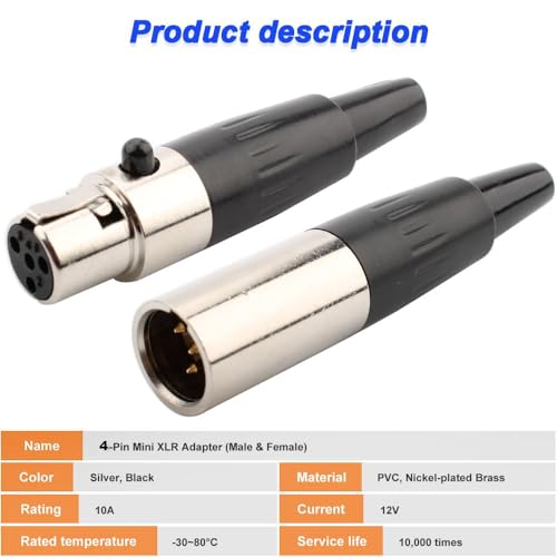 4 Pack Solder Connectors XLR 4 Pin Mini 4 Pin XLR Connectors, XLR Man / Vrouwelijke Connector, Microfoon Kabel Plug, Microfoon Audio Jack, Stereo XLR Connectors 3