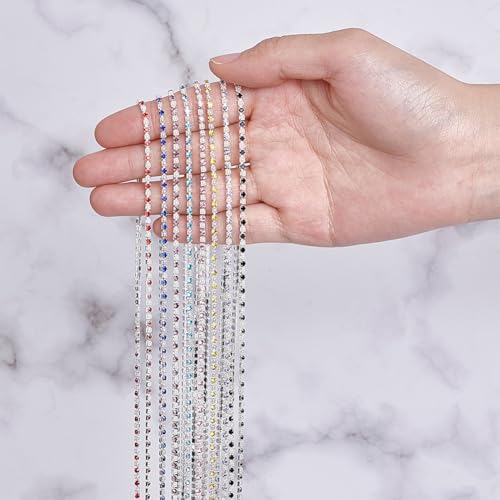 16 Yards 8 Kleuren Iron Rhinestone Cup Kettingen, Crystal Sluiten ketting Trim gemengde kleur parel trim Sluiten Kettingen voor doe-het-zelf sieraden ambachten Schoen Charms Party Decor Home Accessoires 3
