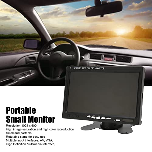 7 Inch TFT LCD autokleur Achteraanzichtmonitor, 1024 X 600 HD Car Monitor HDMI/VGA/AV Input Mini Monitor met luidsprekers voor parkeerreservekopie Achteraanzicht Camera(EU)
