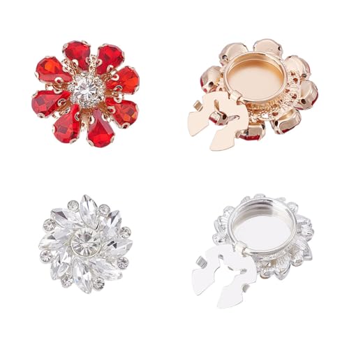4Pcs 2 Styles Rhinestone Button Lid, Crystal Button Covers voor Mouwen, Bloemenknoppen, Afneembare Shirt Knoppen, voor Dress Costume Shirt, Rood