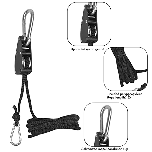 Verpakking van 2 ratelkabels met haken, gordijnkabels met katrol, ratelkoord met karabijnhaak, gordijngeleiding met regelaar, 2.4m geleidingskabel voor gordijninstelling