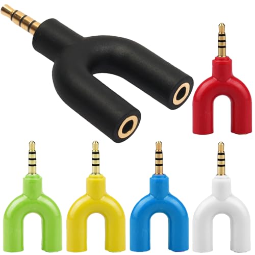 Hoofdtelefoon Y Splitter 3.5mm, 3.5mm Stereo Jack to 2 Port Dual 3.5mm Audioadapter voor headset, koptelefoon, smartphone, MP4, MP3 (6 stuks), 6 kleuren)