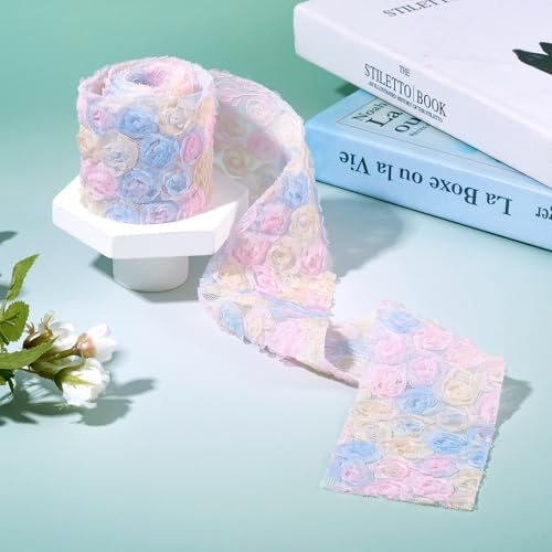 1 Yard Flower Lace Trim Kleurrijke 3D Rose Mesh Stof Borduren Applique Naaiwerk Trims 60mm breed Handgemaakte Floral Lace Libbons voor DIY Naaien op projecten