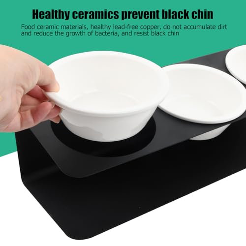 Cat Food Bowl, Raised Dog, 3 Ceramic Bowls, 250 ml, met 15° Helling Metal Stand, Drinkende Bowls voor Water en Voeder, Verhoogde Platen voor Puppies, Kittens, Anti-Medium, Zwart 4