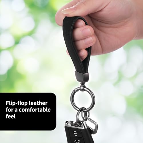 Lederen autosleutelhanger, Universele lederen sleutelhanger Type O en D, Autosleutelhanger voor vrouwen, Mannen (met 2 sleutelhangers en 1 schroevendraaier), Zwart 4