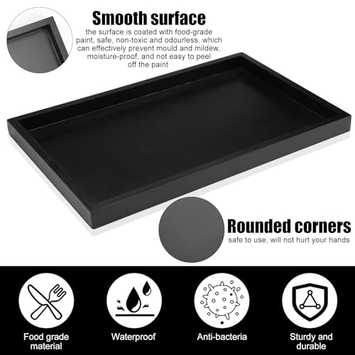 Houten Tray, Rechthoekig, 32 x 20 x 2 cm, Antibacterieel, Anti-Mould Keuken Tray voor Thee, Dranken, Koffie, Snacks, Fruit, Huis, Keuken, Badkamer, Restaurant en Bar (Zwart) 3