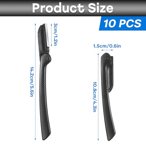 Verpakking van 10 Vouwbare wenkbrauw scheermesjes, Dermaplane scheermes voor mannen, Multifunctionele gezicht scheerapparaat, Praktische haarverwijderaar, Opvouwbaar 5