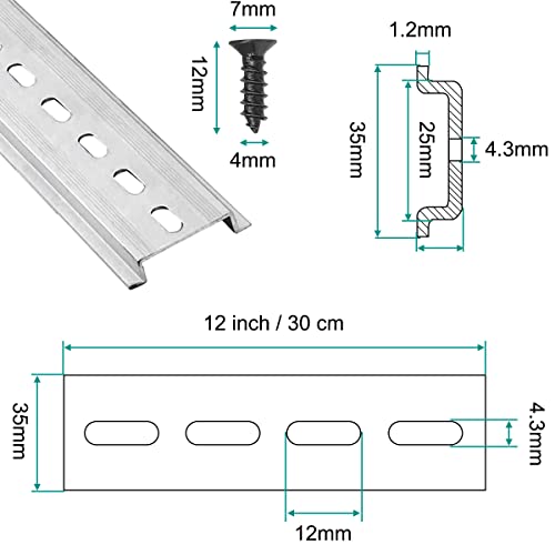 Din Rail Slot 35 mm Aluminium, 6 stuks klem DIN Rails, met bevestigingsschroeven, 12 inch 30 cm lang, 35 mm breed, 7,5 mm hoog voor Terminal Block Relays