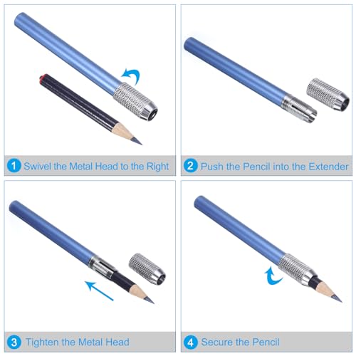 Potlood Extenders, 2 stuks Art verstelbare metalen potloodhouder Extender Pen Mouw voor korte potlood Chalk krijtjes Schrijven Bureau, Zilver 5