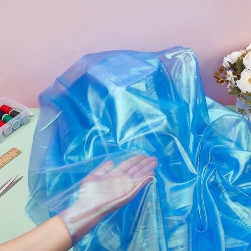 3m Organza Fabric, Rainbow Gradient Lace Iridescent Holografische Mesh Stof voor bruiloft jurk Gordijn Fotografie Achtergrond DIY Supplies Decor 1.5m breed, Dodger blauw 3