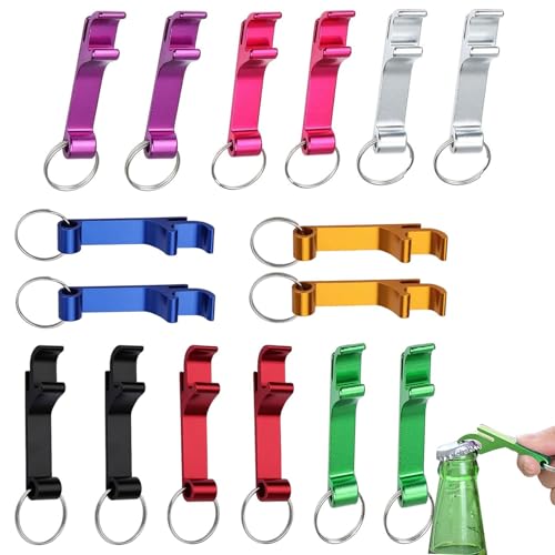16 st. Flesopener Sleutelhanger Mini bier flesopener aluminium bier flesopener met metalen sleutelhanger voor diverse drankflessen (8 kleuren)