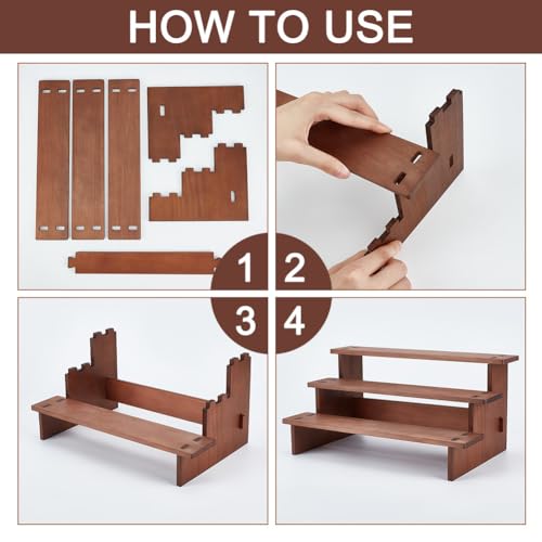 Houten presentatie met 3 niveaus, 17,8 x 29,7 x 14,2 cm, houten displaystandaard, parfum / cosmetica, figuurcollectie 5