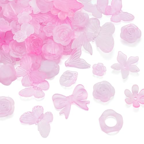 100g Roze Diverse Acryl kralen Matte Bloem Kralen Caps Bow Butterfly Leaf Esthetic Craft Kralen Bulk voor DIY armband ketting oorbellen sieraden maken