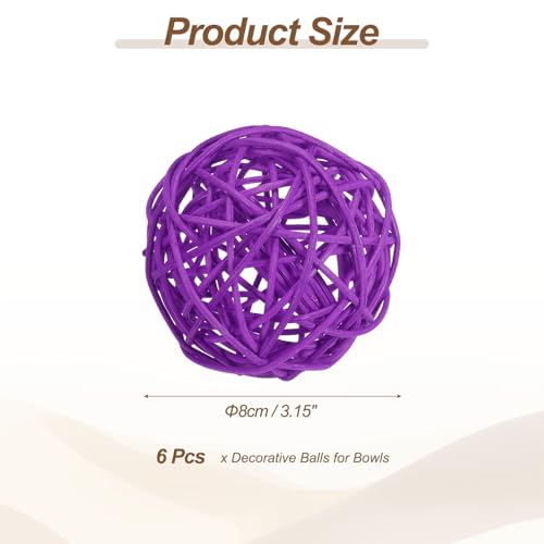 Wicker Rattan Ballen, 6 stuks Decoratieve Ballen voor Centerpiece Bowls Trouwfeest Home Decoratie DIY Craft, Paars
