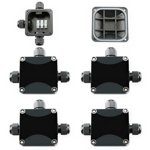 Verpakking van 4 IP66 Waterproof Branch Box, Kabelschroefverbinding Diameter 5 mm - 10 mm, 3-Way Kabelplug voor buiten/buiten
