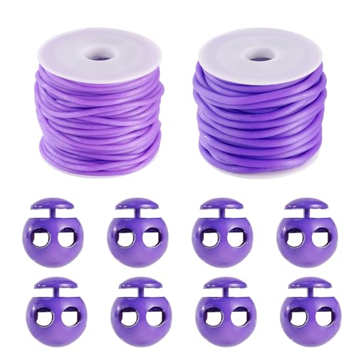 15m Holle Pijp Rubber koord met Plastic Cord Locks 2mm 3mm Stitch houder Tube Cords Paars breien Barber Cords voor sieraden maken DIY Crafts