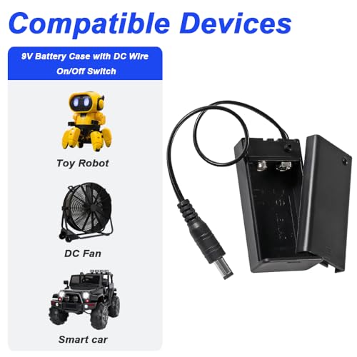 9V Batterijhouder met 5.5 x 2.1mm DC Plug Wire, 9V Batterijkast met aan/uitschakelaar (verpakking van 4) 3