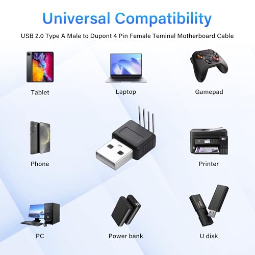 USB-A tot 4 Pin Moederbord Header Adapter - 5V USB 2.0 Front Panel Replacement Connector met metalen contacten, Solder Type voor PC Case USB Port Repair (USB-M-90)