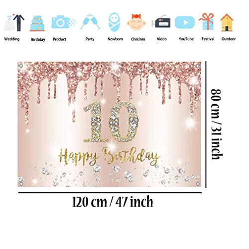 10e verjaardag meisje decoratie Banner Rose Gold,10e Verjaardag Stof Tekenposter Achtergrond Banner Meisje Verjaardag Party Decoratie