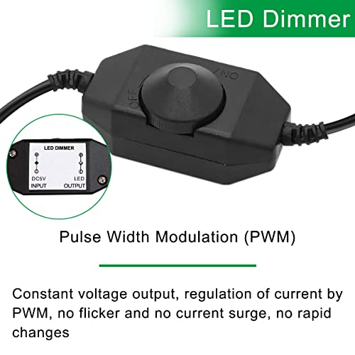 LED Strip Light Dimmer USB Vrouw naar Man Kabel met Dimbare Rotary Switch Controller 5V LED Light Switch Switch Verstelbare Switch, 2 stuks 4